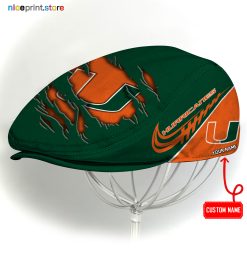 Miami Hurricanes NCAA Flat Cap, NCAA Jeff Cap, NCAA Driving Cap Q22 (Head size can be adjusted)