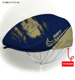 Navy Midshipmen NCAA2 Flat Cap, NCAA Jeff Cap, NCAA Driving Cap, Q22 (Head size can be adjusted)