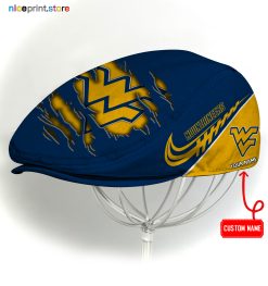West Virginia Mountaineers NCAA2 Flat Cap, NCAA Jeff Cap, NCAA Driving Cap, Q22 (Head size can be adjusted)