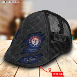 Texas Rangers MLB Mesh Trucker Hat-Ivy Hat-Black and White Mesh Cap M01
