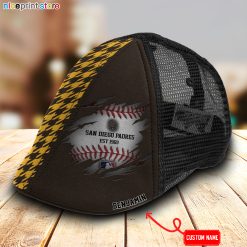 San Diego Padres MLB Mesh Trucker Hat-Ivy Hat-Black and White Mesh Cap M02
