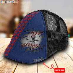 Texas Rangers MLB Mesh Trucker Hat-Ivy Hat-Black and White Mesh Cap M02