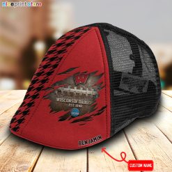 Wisconsin Badgers NCAA Mesh Trucker Hat-Ivy Hat-Black and White Mesh Cap M02