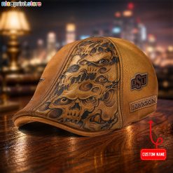 Leather Cap-Oklahoma State Cowboys NCAA Leather Ivy Caps-Flat Cap M06